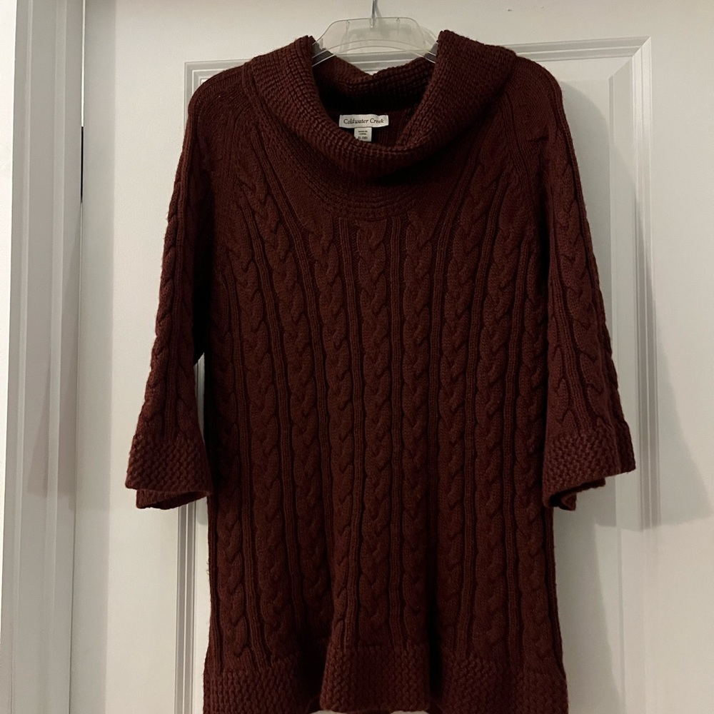 Coldwater Creek Cable Knit Cowl Neck Sweater - burgundy color